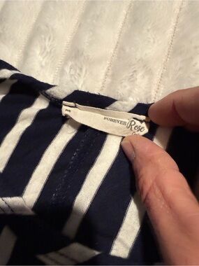 Forever Rose Navy and White Vertical Stripe Dress